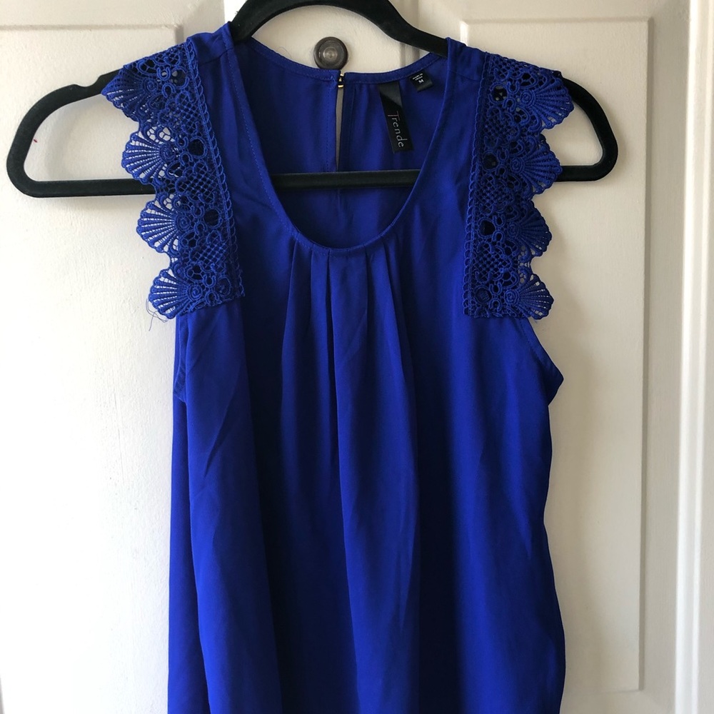 Blue Short Sleeve With Lace Sleeves Top